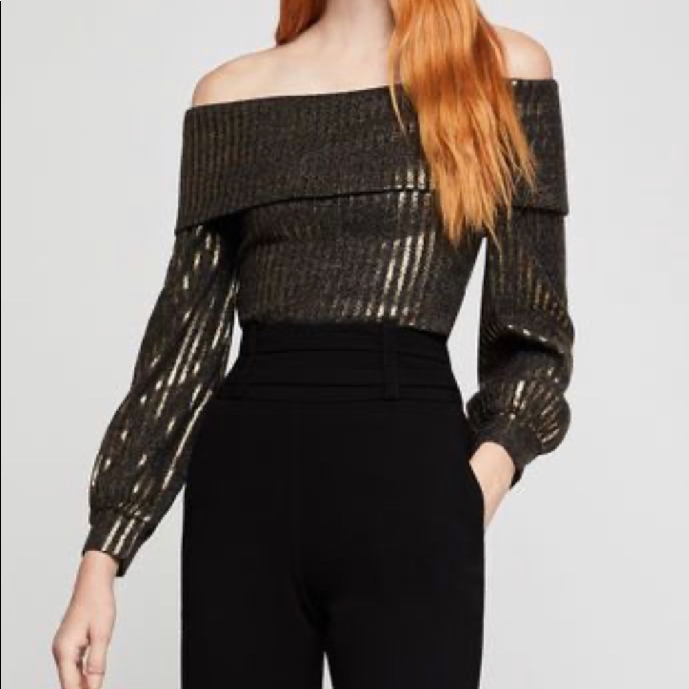 Metallic Stripe Off the Should Top
